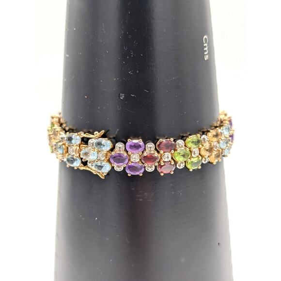Vintage 925 Sterling Silver Gold Vermeil Multi Gemstone Tennis Bracelet - Picture 9 of 10